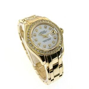 Rolex Gold Watch with Crystal Bezel and Bracelet Band
